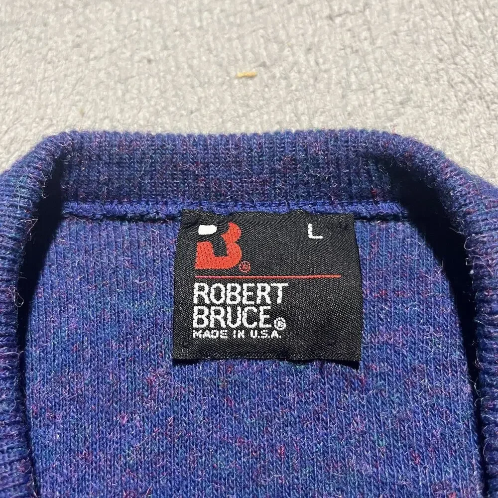 Vtg Robert Bruce Sweater Vest Mens Large Blue Acrylic Made in USA V Neck Union